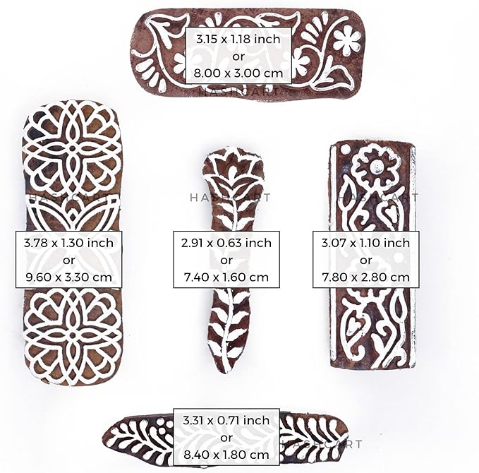 Wooden Stamps for Block Printing | Set of 5 | Border Shaped Wooden Finger Stamps - Image 4