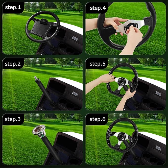 Golf Cart Steering Wheel, Skid Steering Wheel, Universal Golf Cart for Club Car EZGO RXV and TXT, Yamaha, Precedent Tempo, DS