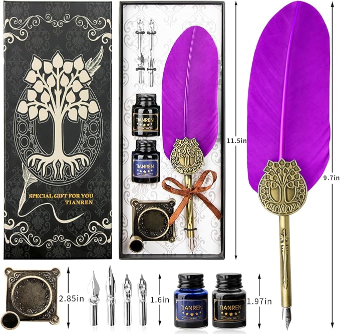 Quill pen ink set, Feather Pen and Ink Set, Antique Calligraphy Pen - Image 7