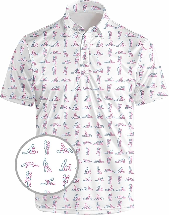 HUURAY Funny Golf Polos for Men Funny Print Short Sleeve Shirts Quick Dry Polo Shirts Hawaiian Shirt Performance Golf Outfits