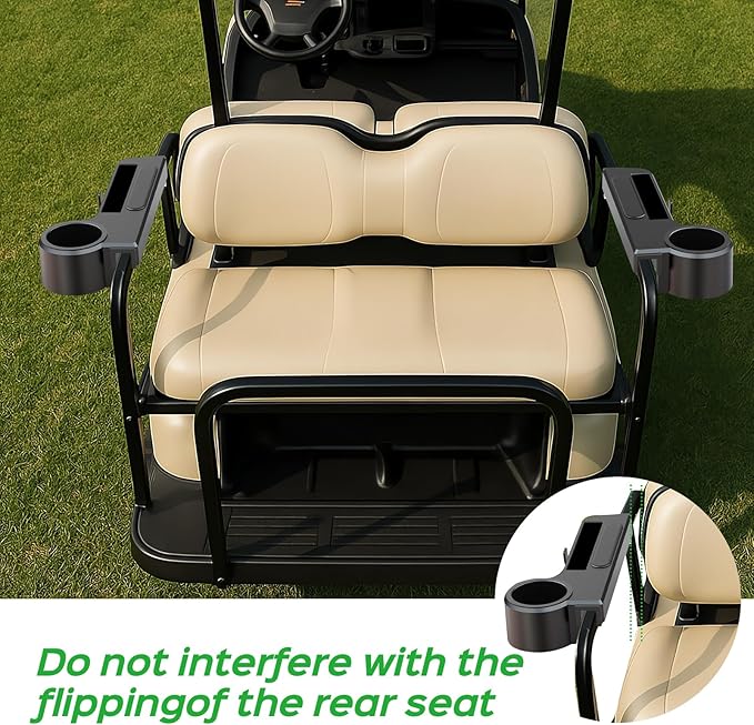 Golf Cart Armrest with Cup Holder - Universal Fit for EZGO/Club Car/Yamaha Rear Seat, Fits 1”/1.25” Square Tube Frames, Durable ABS Construction, Phone Holder, No Drilling
