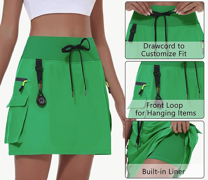 MIVEI Skorts for Woman - Hiking Cargo Skorts with Zipper Pockets, High Waisted Quick Dry Golf Workout, Dressy Casual