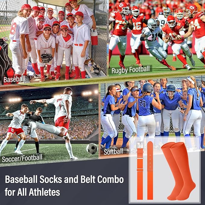 Baseball Socks and Belt for Youth Adult Softball Socks Combo Elastic Waist Belt for Men Kids Boys Girls Women JASGOOD