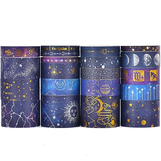 20 Rolls Galaxy Washi Tape Set Stars Arts Adhesive Tapes Gold Silver Foil by Songdao