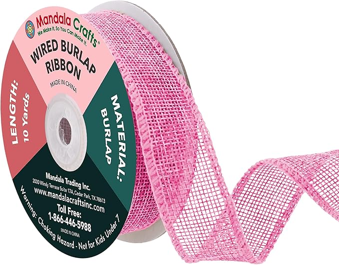 Mandala Crafts Pink Burlap Wired Ribbon 1 Inches Wide Jute Ribbons by MandalaCrafts