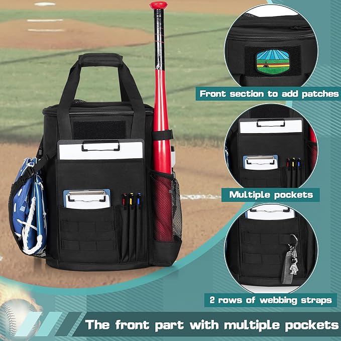 Smasrob Baseball Coaches Bag Fits 6 Gallon Ball Bucket, Baseball Bucket Bag with Backpack and Shoulder Straps