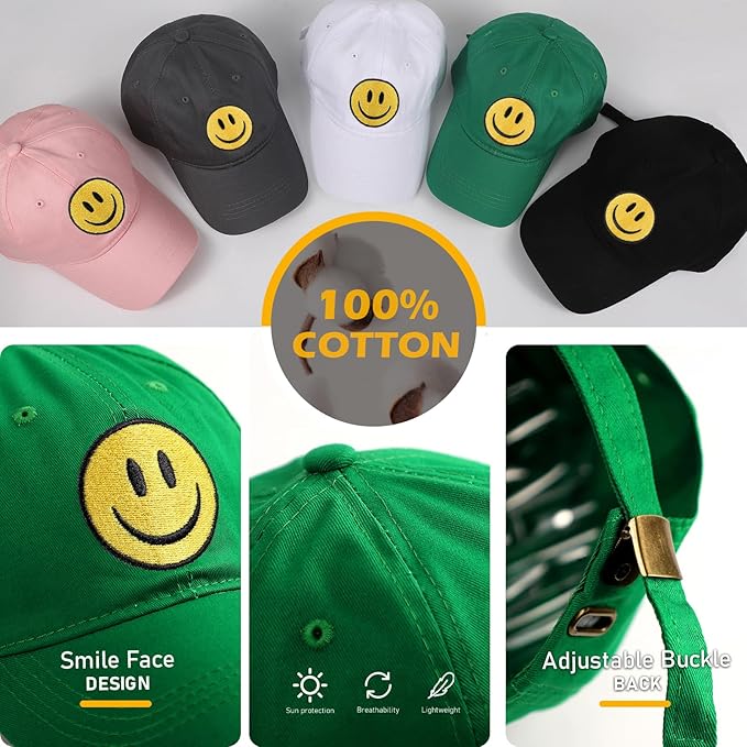 Smile Face Baseball Cap for Women Men Cute Baseball Caps Unstructured Cotton Dad Hat