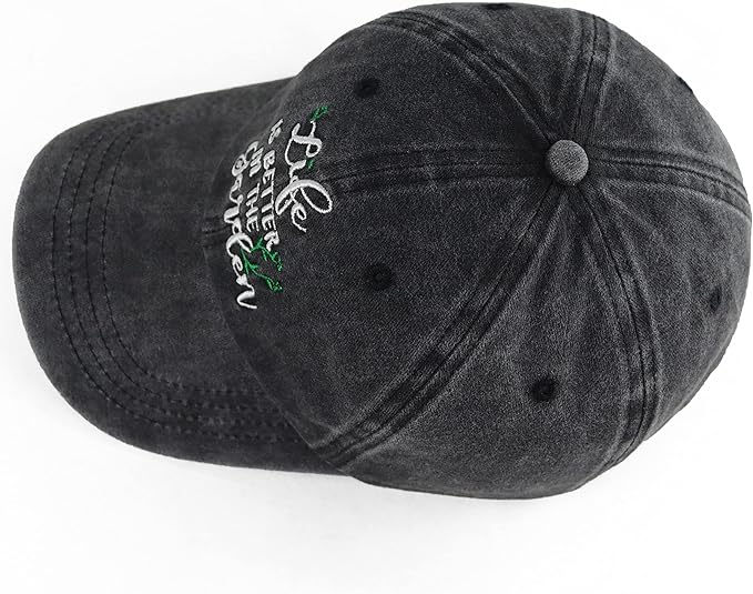 Funny Life is Better in The Garden Hat, Unisex Adjustable Cotton Denim Embroidered Baseball Caps