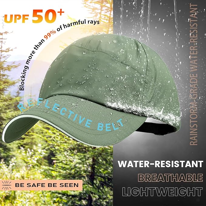 Mens Water-Resistant Baseball Cap Womens Rain Hat Foldable Outdoor Running Sun Fishing hat