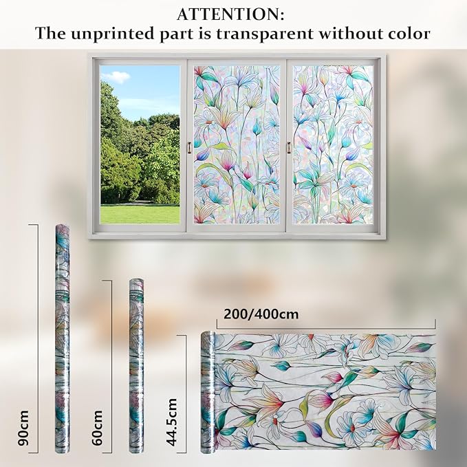 Donox Decorative Window Privacy Film, 3D Floral Stained Glass Window Film - Image 7