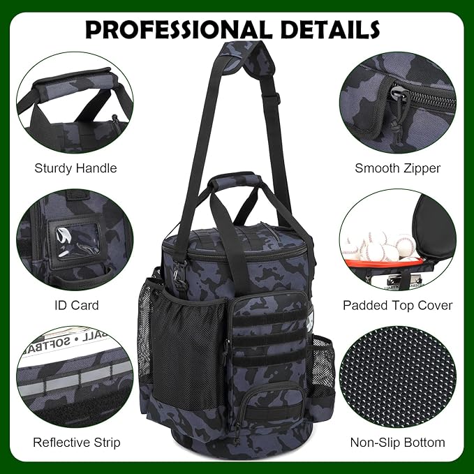 Baseball Bucket Bag Baseball Coaching Accessories Organizer Softball Bucket Bag with Anti-Slip Bottom & Multiple Pockets for Bat, Gloves, Scoreboards