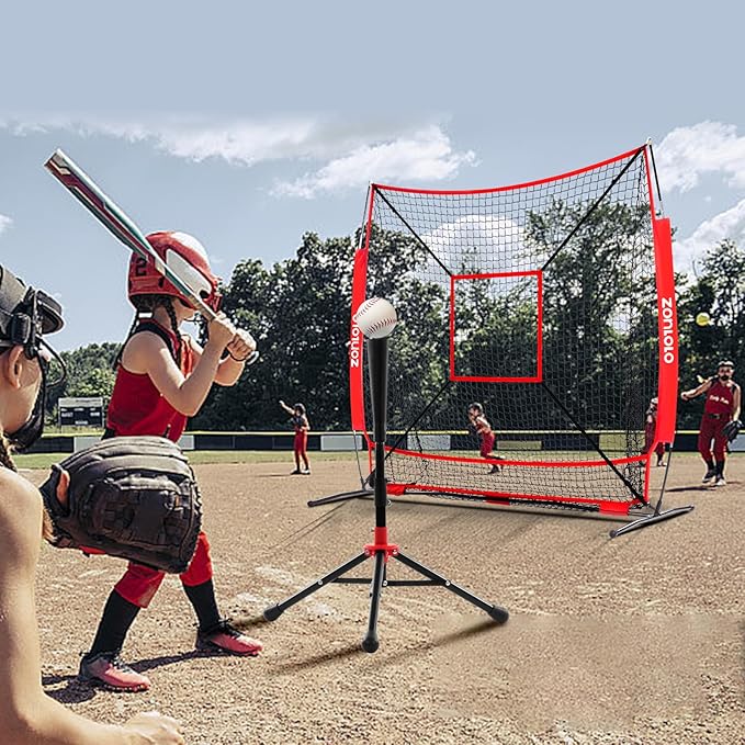 ZONLOLO 6x6ft Baseball & Softball Net for Hitting,Pitching and Batting, Throwing,Baseball net with Sturdy Bow Frame,Battting Tee,Strike Zone, Middle Size,Suitable for Kids!