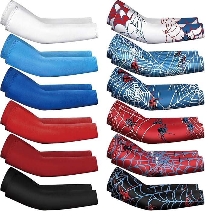 Newcotte 12 Pairs Arm Sleeves for Kids Compression Football Baseball Arm Sleeve Youth UV Protection Breathable Cooling Sleeve