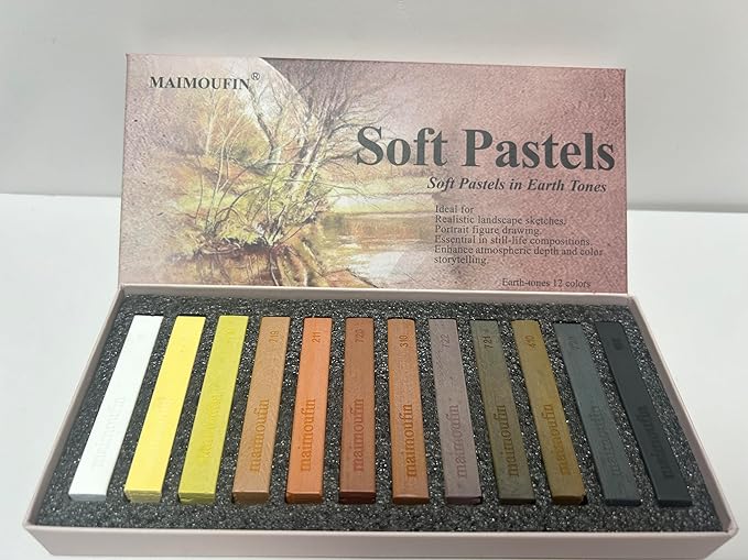 12-Pack Earth Tone Square Soft Pastels Water-Soluble Blendable Artist Drawing - Image 2