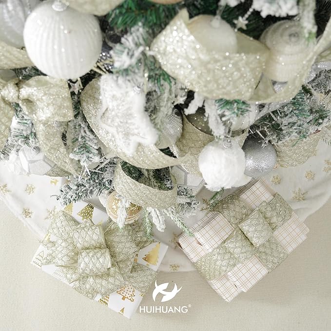 HUIHUANG Champagne Wired Ribbon 4 inch Glitter Christmas Tree Ribbon Diamond - Image 5