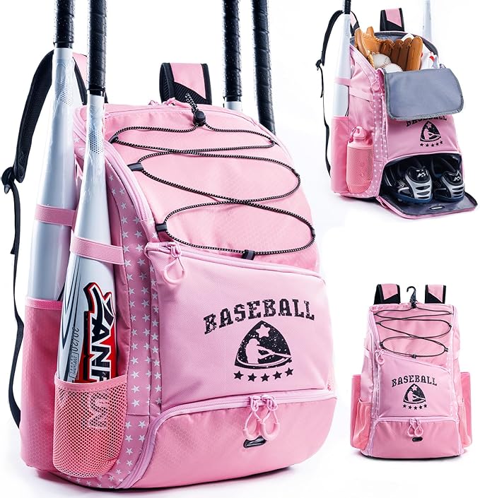 Baseball Bag for Youth & Adult with 4 Bat Sleeves - Softball Bat Bag with Shoe Compartment - Baseball Backpack for T-Ball, Softball Equipment, Baseball Gear, Baseball Bags for Boys 8-12