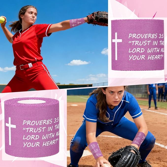 MiniInflat 2 Pcs Christian Cross Athletic Tape Sports Tape 2in x 23ft Religion Jesus Wrist Wrap for Soccer Football Baseball, Gift for Graduation Teacher Nurses Week Pentecost(Purple,Proverbs)