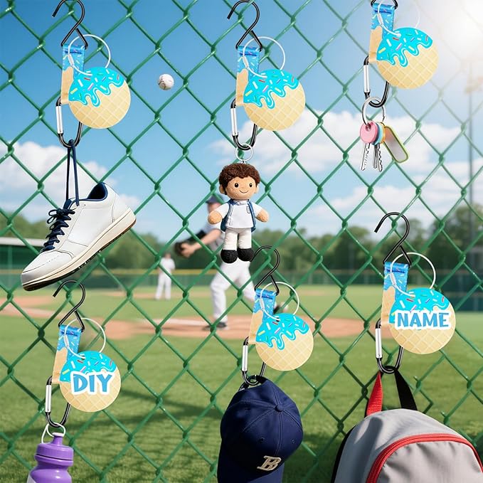 Eyourlife Dugout Organizer Fence Hook Baseball Softball Gift for Bag Backpack Glove Helmet Drinking Bottle Hanging with Name Luggage Tag Charms Team Gift for Coach Mom 6set Blue ice Cream drip 1 Hook