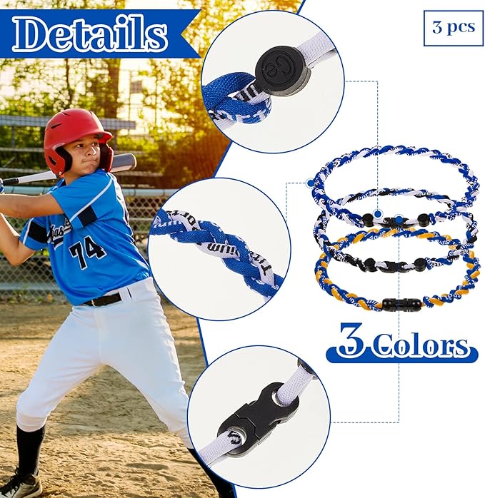 Junkin Baseball Necklaces Three Braided Rope Titanium Necklace for Fans Team Gifts Boys Men Player Softball Sports