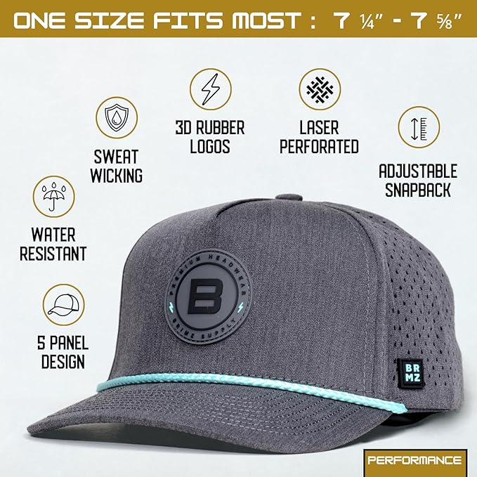 BRIMZ Outdoor Performance Hat - Water & Sweat Resistant Hats - Breathable & Moisture-Wicking Snapback