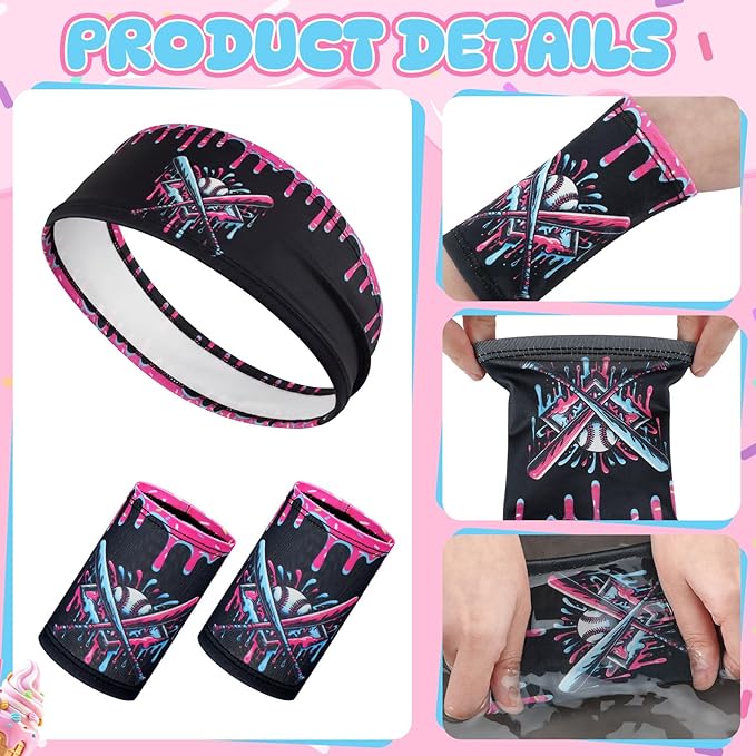 Soulchen Ice Cream Drip Baseball Headbands and Sports Wristbands for Athletes Baseball Football Basketball Running Gym Party Favors Suitable for Team Men Women