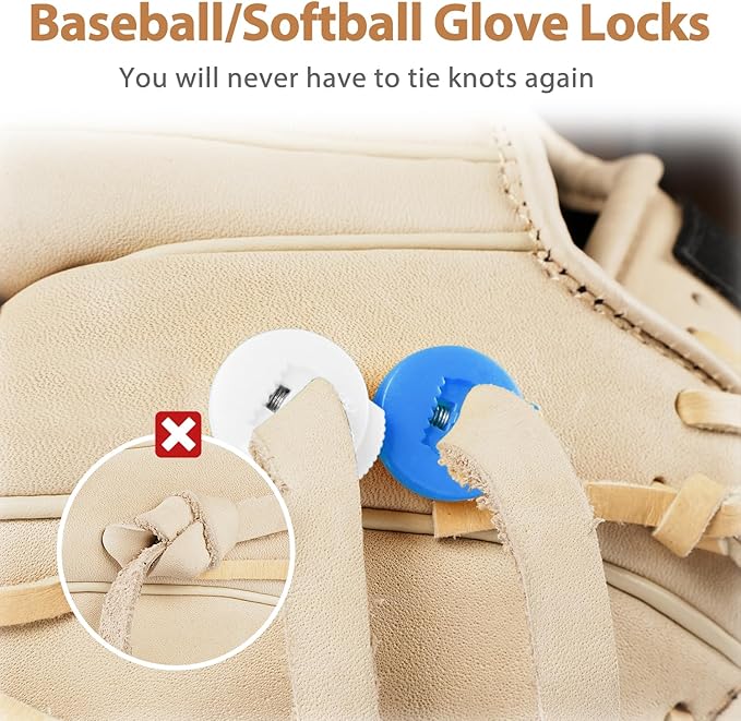 Glove Locks, 8-Pack Baseball/Softball Glove Lace Locks – Vibrant Colors, No Retie Knots, Spring-Lock Tech, Durable Design.