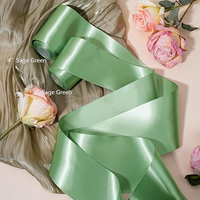 LaRibbons Sage Green Satin Ribbon 4 Inch 10 Yards Double Faced Luxury Light - Image 7