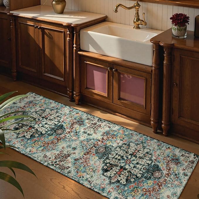 Lahome Bohemian Floral 2'8" x 8' Washable Hallway Runner Rug, Non Slip Kitchen - Image 8