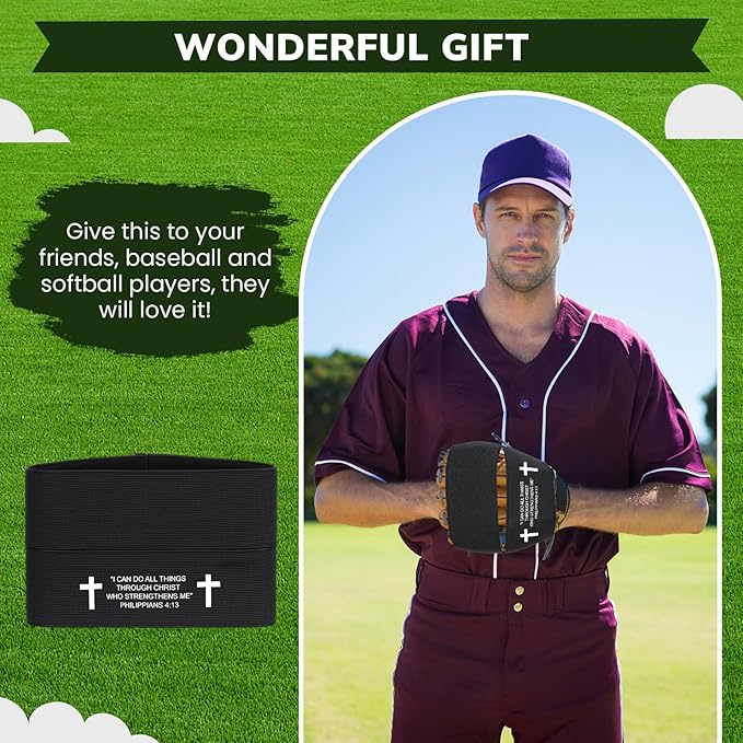 Simgoing Christian Cross Softball Glove Wrap with Bible Verse Speeds Up Break in Process Baseball & Softball Elastic Mitt Glove Strap Band Keep Pocket Formed Ideal for Players of All Ages