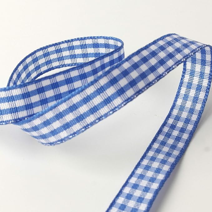 Ink Blue Gingham Plaid Checked Ribbon 25 Yard Each Roll 100% Polyester - Image 2