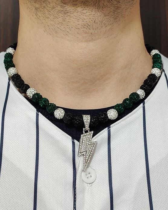 Baseball Necklace for Men 16/18/20 Inch Bling Ice Collection Lightning Bolt Pendant Necklace for Women Rhinestone Clay Beaded Discoball Accessories Gifts for Baseball Team Players Lovers