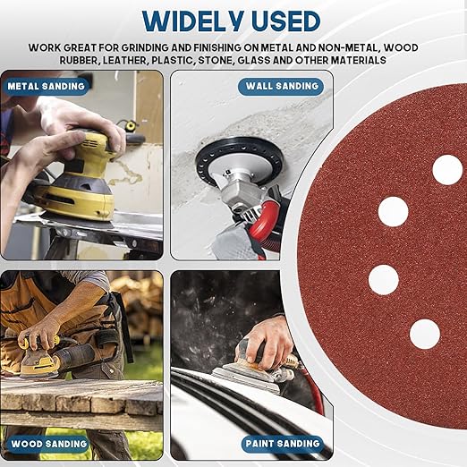5 Inch 8 Hole Sanding Discs, Round Aluminum Oxide Sand Paper Discs - Image 6