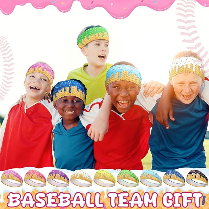 9 Pcs Baseball Drip Headband Ice Cream Drip Teenager Sweatband Multi-Color Elastic Polyester for Baseball Football Golf Sports Women and Men Accessories
