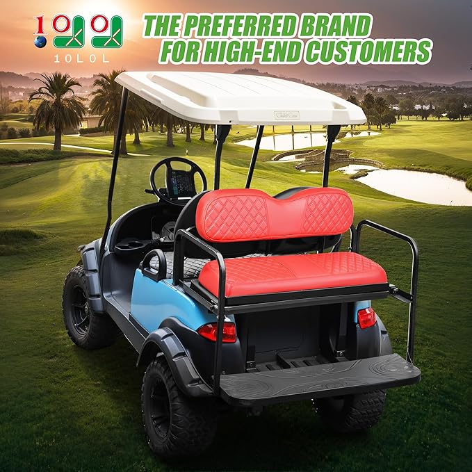 10L0L Golf Cart Seat Covers for Club Car Precedent,EZGO TXT Front/Rear Seats Diamond Pattern,Vinyl Leather with Adjustable Straps and Retractable Buckle, No Stapler Needed