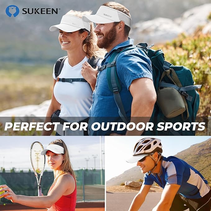 Sukeen 2 Pack Sports Sun Visor Men Women Lightweight Packable Cooling Stretchy Visor Hat for Running, Tennis, Golf