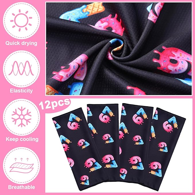 Lounsweer 12 Pcs 67 Ice Cream Drip Towel 6 7 Design Funny Meme Baseball Beach Towel 40"x12" Six Seven Ice Cooling Towels Baseball Team Gift for Hot Weather Workout Gym Sport Party Favors Swim Youth