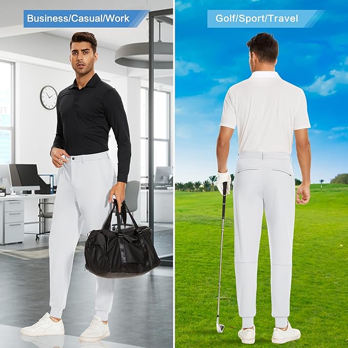 JWM Men's Stretch Golf Joggers Pants with Belt Loops - 29" 34" Slim Fit Tapered Casual Business Travel Dress Work Sweatpants