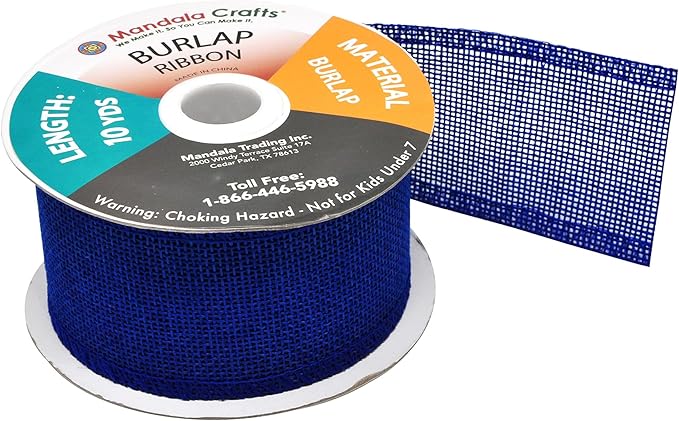 Mandala Crafts Royal Blue Burlap Ribbon 2 Inches Wide Jute Ribbons - Image 4