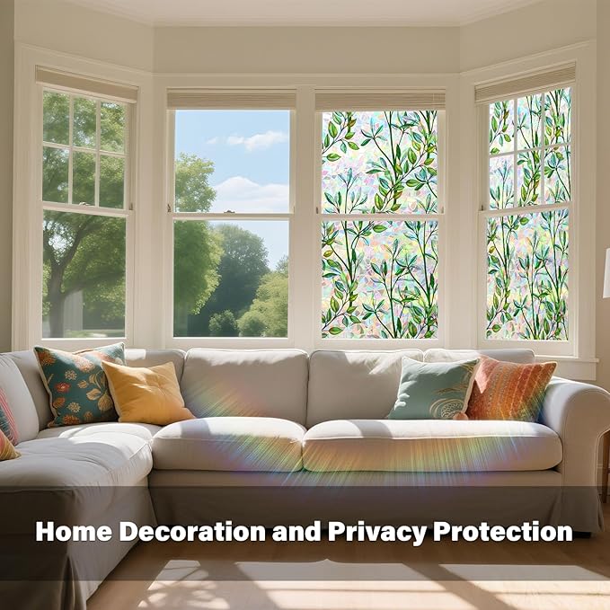 Donox Window Privacy Film, Leaf Rainbow Window Film Decorative Stained Glass - Image 2
