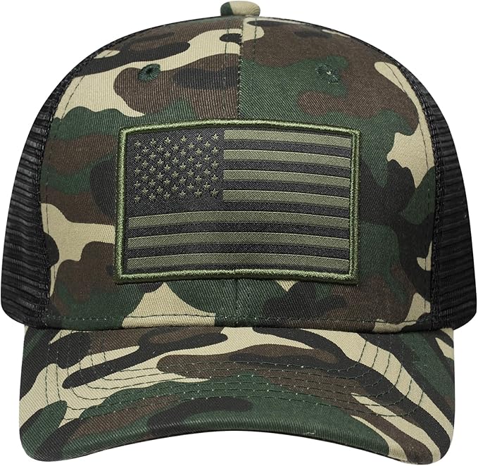 American Flag Trucker Hat, Patriotic Baseball Cap for Men & Women, Breathable Mesh Adjustable Snapback, USA Flag Patch