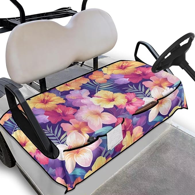 Golf Cart Seat Covers, Universal Golf Cart Seat Towel Blanket with 4 Front Pockets & Nonskid Bottom Fits for Club Car 2 Person Seats Golf Carts