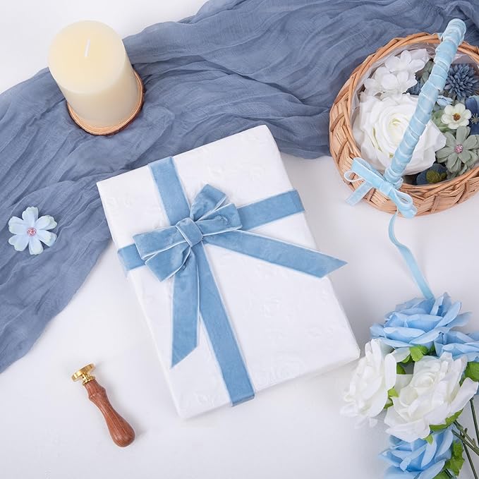Vintage Dusty Blue Velvet Ribbon Christmas Ribbon - Image 3