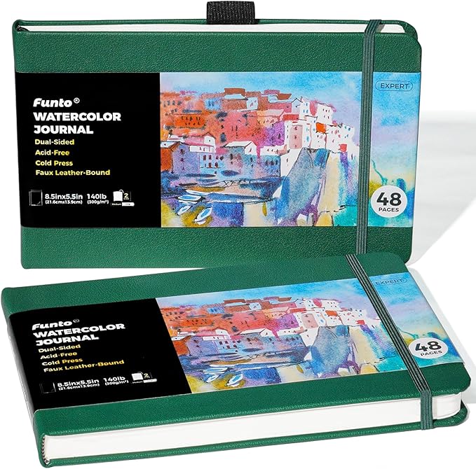 Funto Watercolor Journal, 2 Pack, 48 Pages Each, Cold-Pressed, Inner Paper by FUNTO