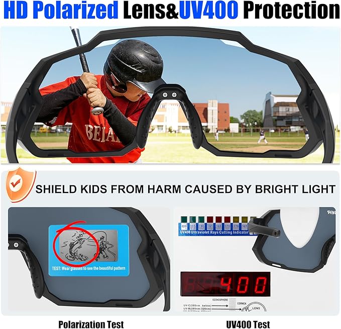X-TIGER Kids Sunglasses Polarized Youth Baseball Sunglasses for 8-14 boys girls UV400 Sports Softball Cycling Glasses