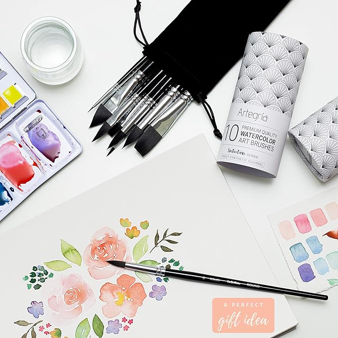 ARTEGRIA Watercolor Brush Set, 10 Professional Soft Synthetic Squirrel Paint - Image 2