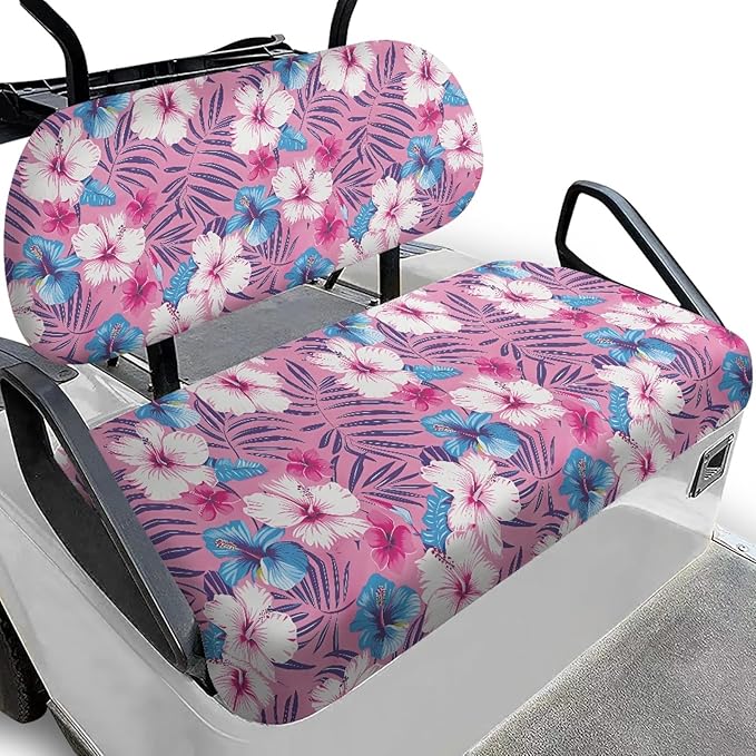 Bulopur Tropical Hibiscus Floral Golf Cart Blanket Seat Covers Club Car Golf Cart Seat Covers Non-Slip Breathable Cozy 2 PCS Golfcart Cushion Cover Washable