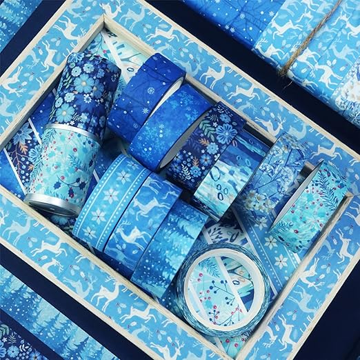 YUBBAEX 10 Rolls Four Seasons Washi Tape Set Blue Snowflake Masking Decorative - Image 3
