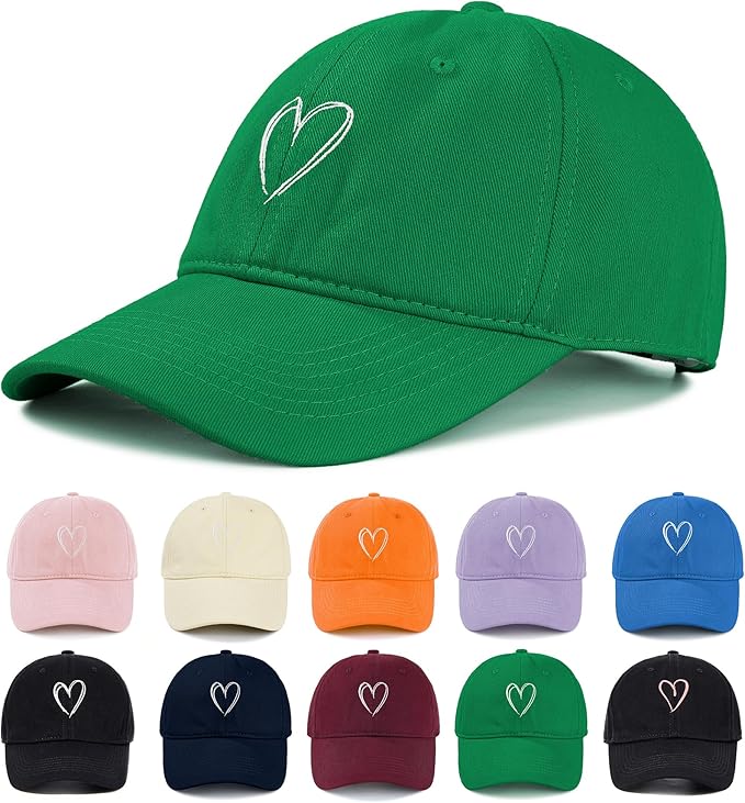 Zando 2026 Trendy Heart Baseball Caps for Women Men Girls Dad Adjustable Cute Cotton Trucker Hat for Casual Travel Sports
