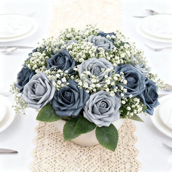 Artificial Flowers Foam Fake Roses 25pcs Series Blue Colors Roses - Image 5