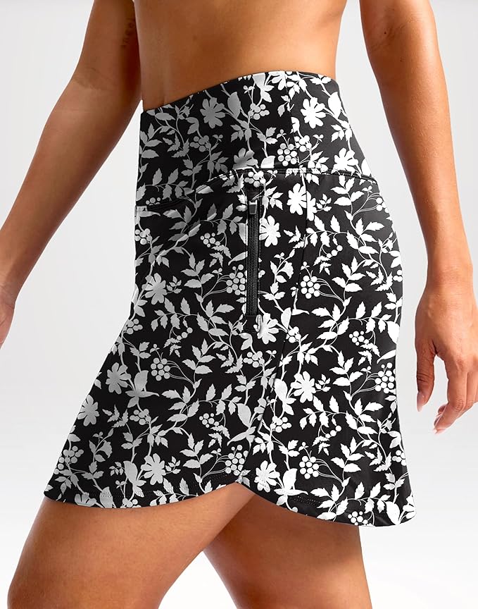 G Gradual 18" Golf Skirts for Women Zipper Pockets Mid Length Skort with Shorts Underneath High Waist Tennis Pickleball
